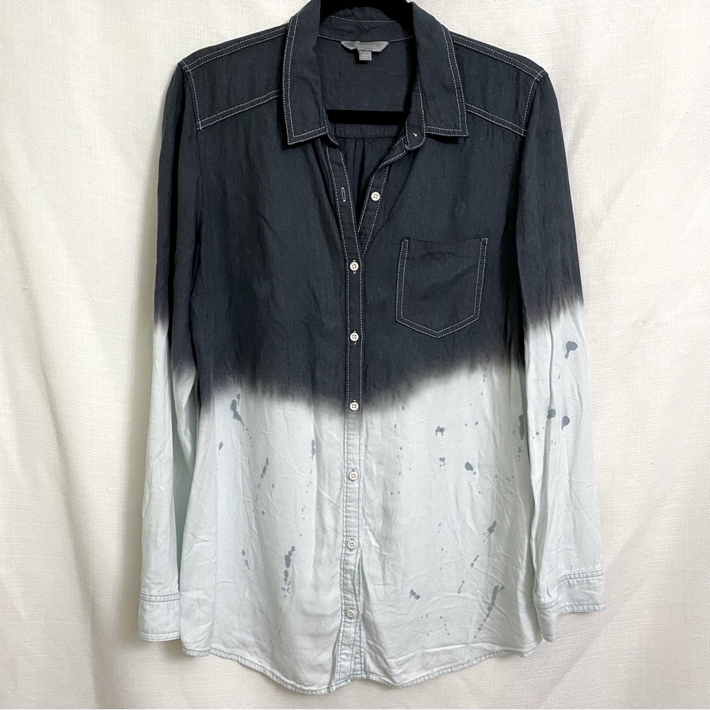 Rubbish- blue chambray dip dye button down-Size Large